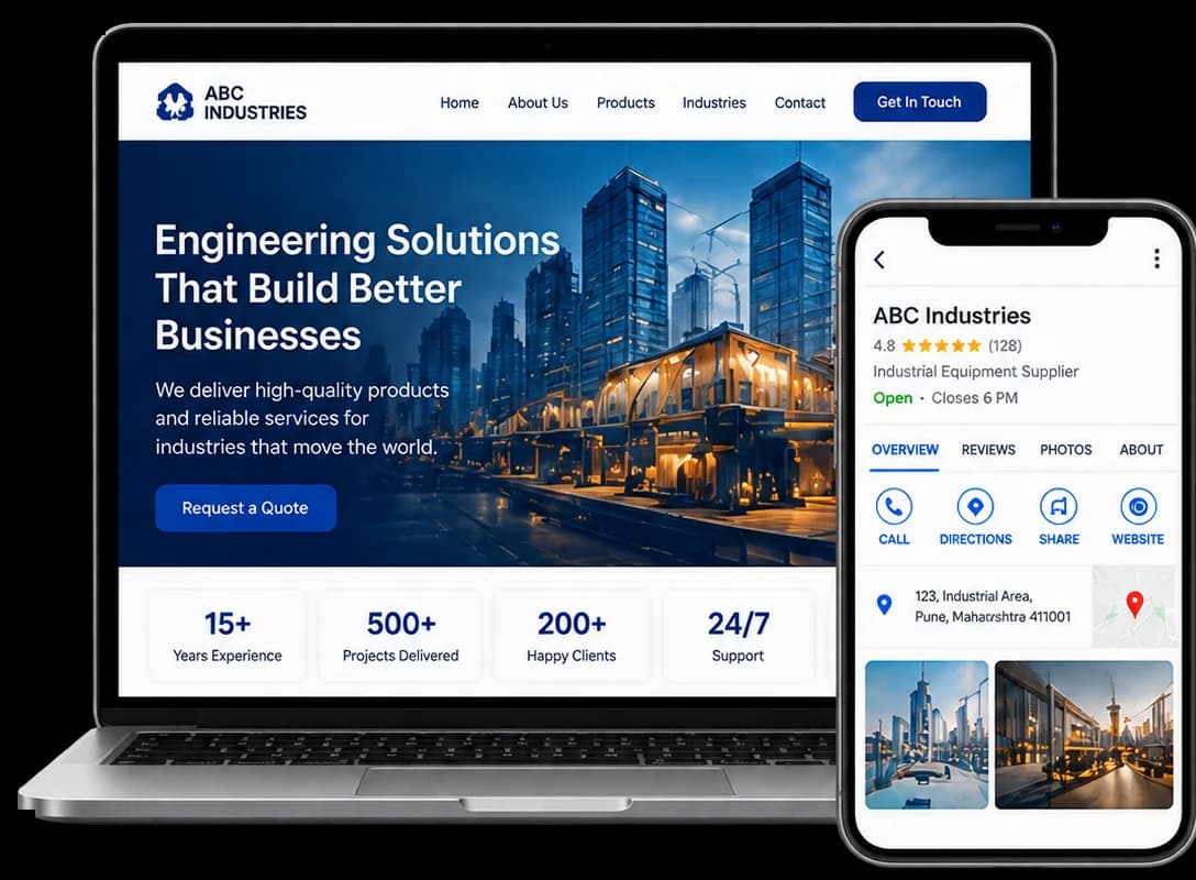 A finished business website shown on a laptop and a phone