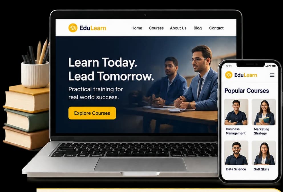 An education website on a laptop and a phone